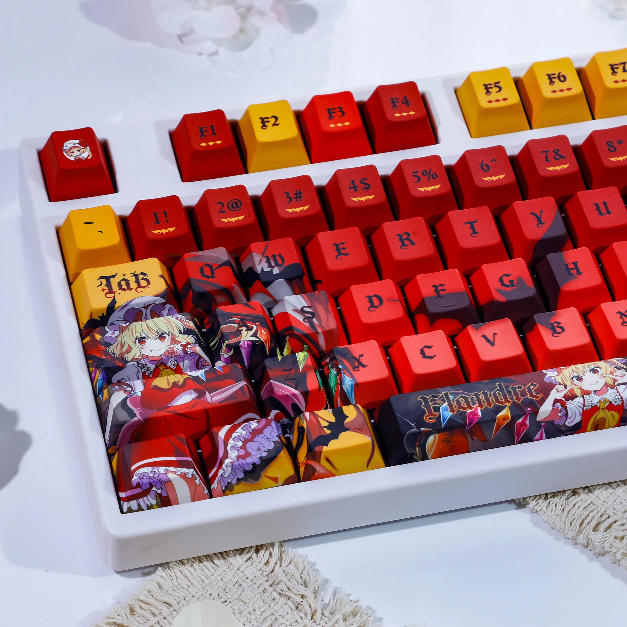 Flandre Scarlet PBT Keycap Touhou Project DYE Sublimation Key Cover Cherry Cross MX Switch Key Caps for Mechanical Keyboard Gift
