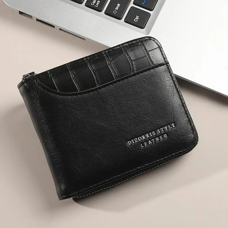 AS7810 Men's Short Wallet Splicing Stone Pattern Large Capacity Three Folding Bag Multi-Card Position Wallet Trend