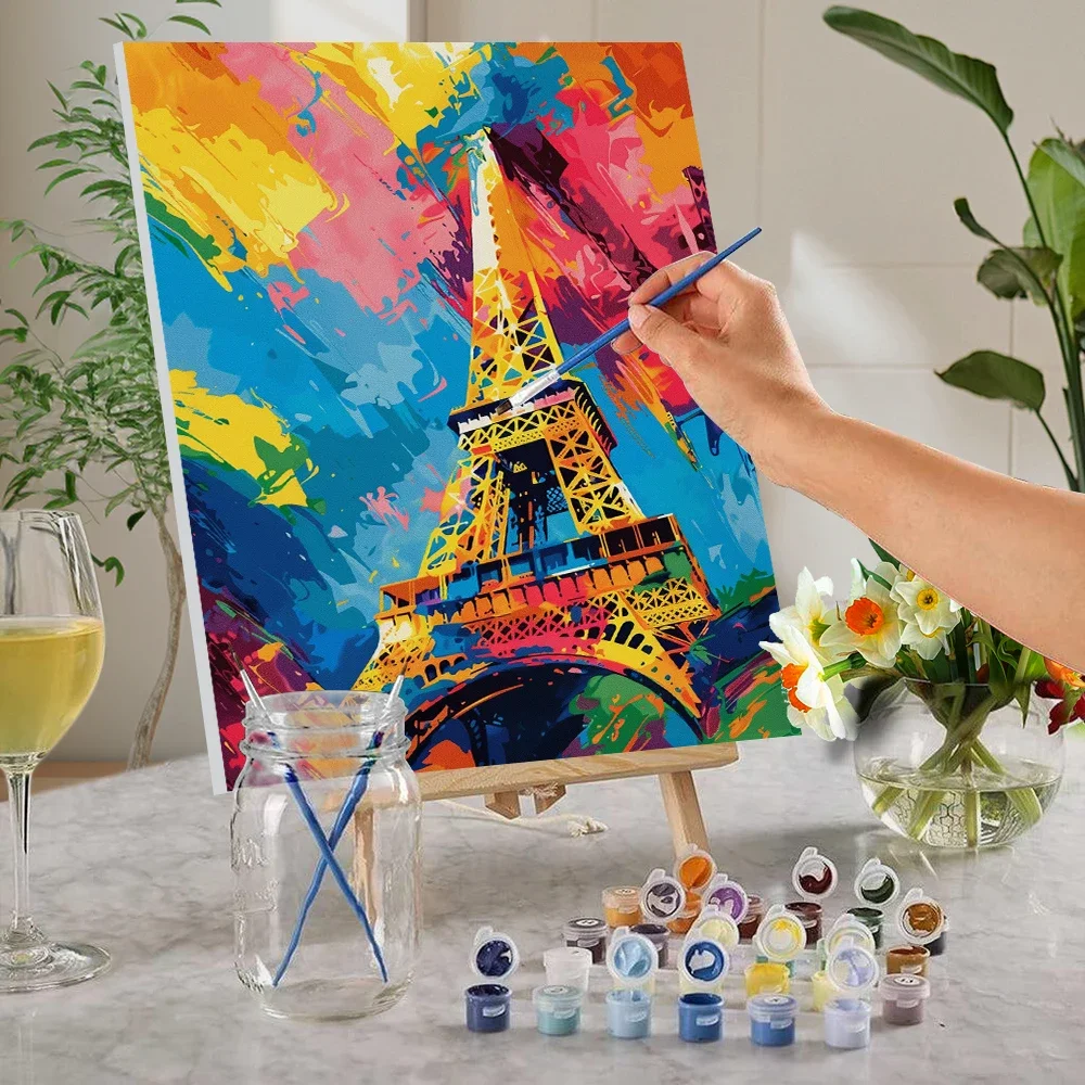 119690 DIY hand-painted graffiti painting of the Paris Tower, beginner adult gift set, suitable for holiday leisure creation