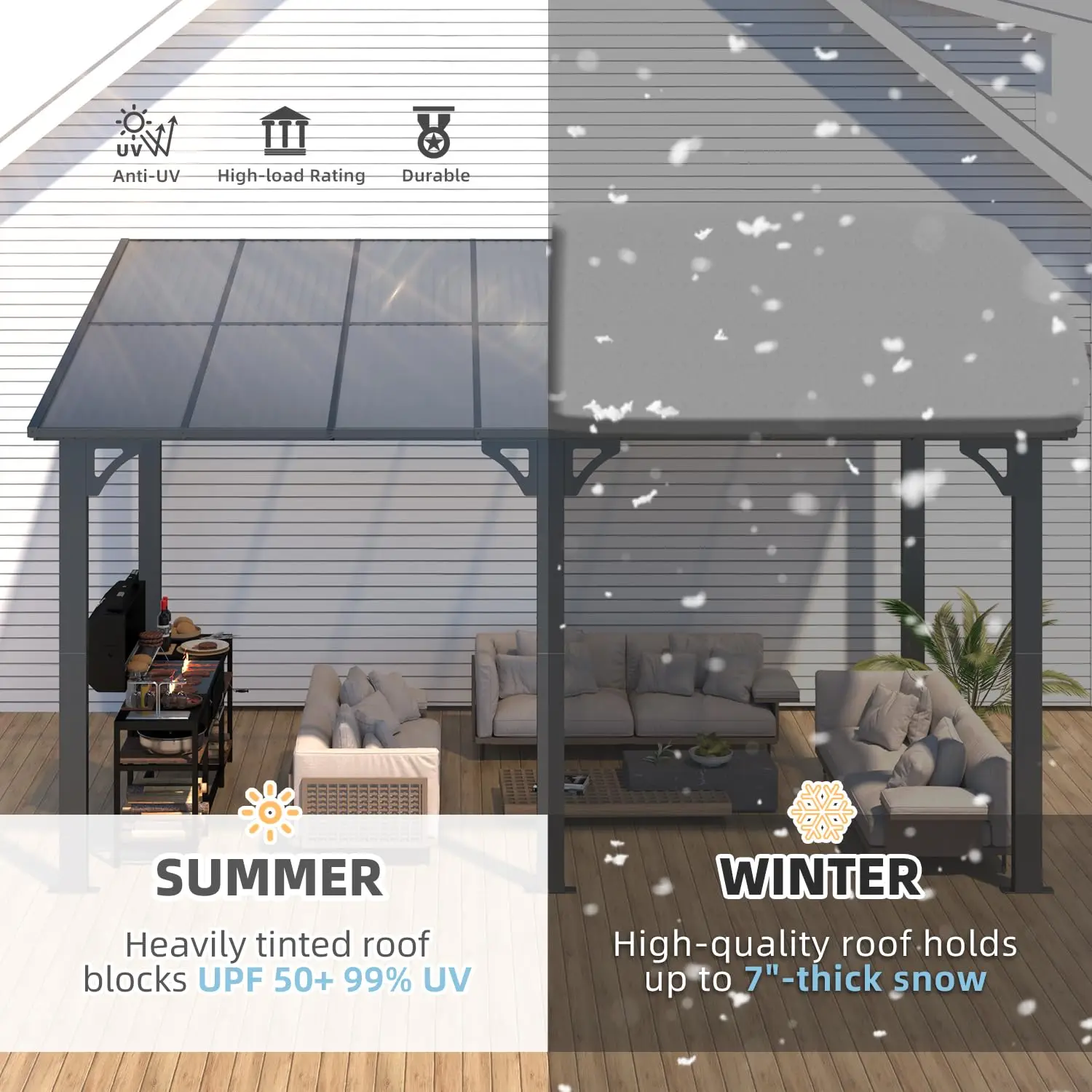 14'x8' Hard Top Lean to Gazebo Pergola Patio Shelter, Wall-Mounted Heavy Duty Awning for Deck Backyard, Customized