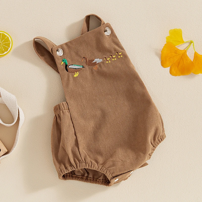 

Newborn Infant Baby Girls Boys Rompers Jumpsuit Casual Sleeveless Embroidery Duck Corduroy Overalls Baby Summer Outfits Clothing