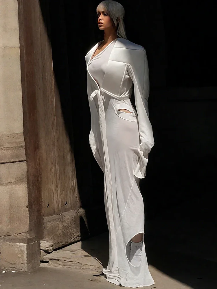 Fmxiers New Hipster Patchwork Crop Jacket Women Autumn Cross Bandage Open Stitch Extra Long Sleeve Streetwear Fashion Wild Coat