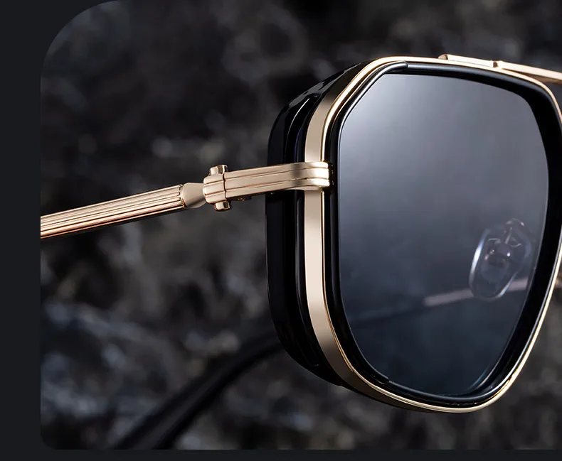 Übergroße quadratische Steampunk-Sonnenbrille für Herren, 2026, Luxusmarke, Vintage-Doppelstrahl-Metall-Sonnenbrille, trendige Outdoor-Fahrbrille – Detail 6