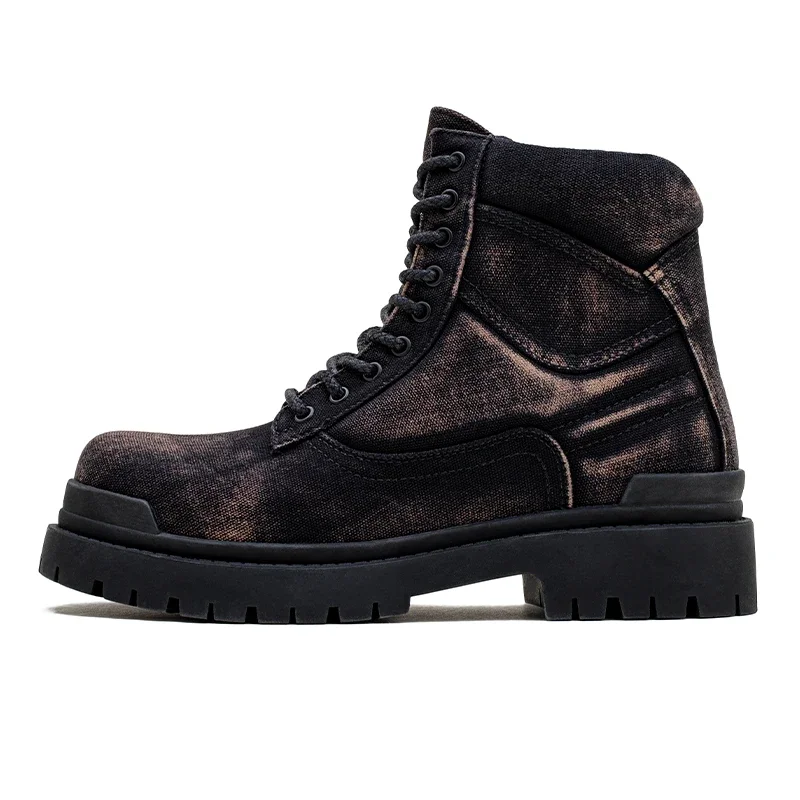 Maden Vintage Shoes Wash Work Boots 2023 Winter New Mid Top British Style Shoes Black Casual Short Boots