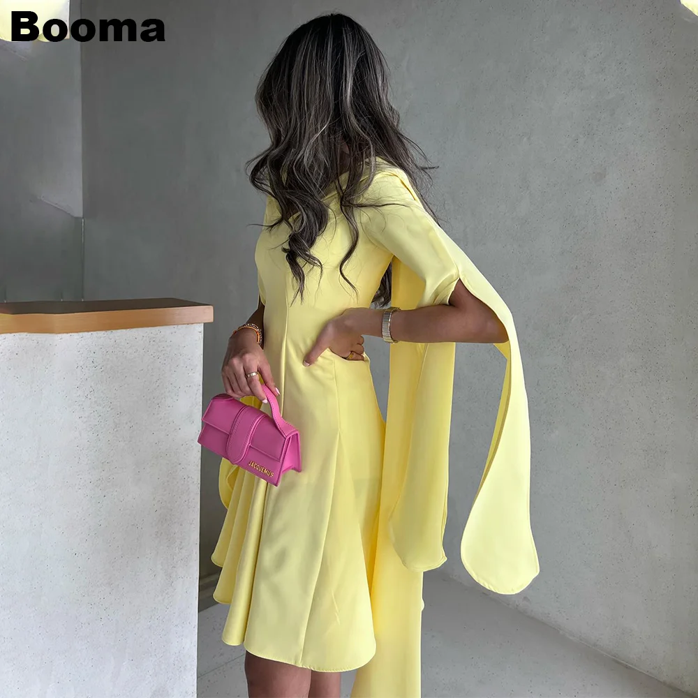 

Booma Simple A-Line Short Prom Dresses V Neck Draped Sleeves Formal Party Gowns for Women Knee Length Evening Dress Dubai