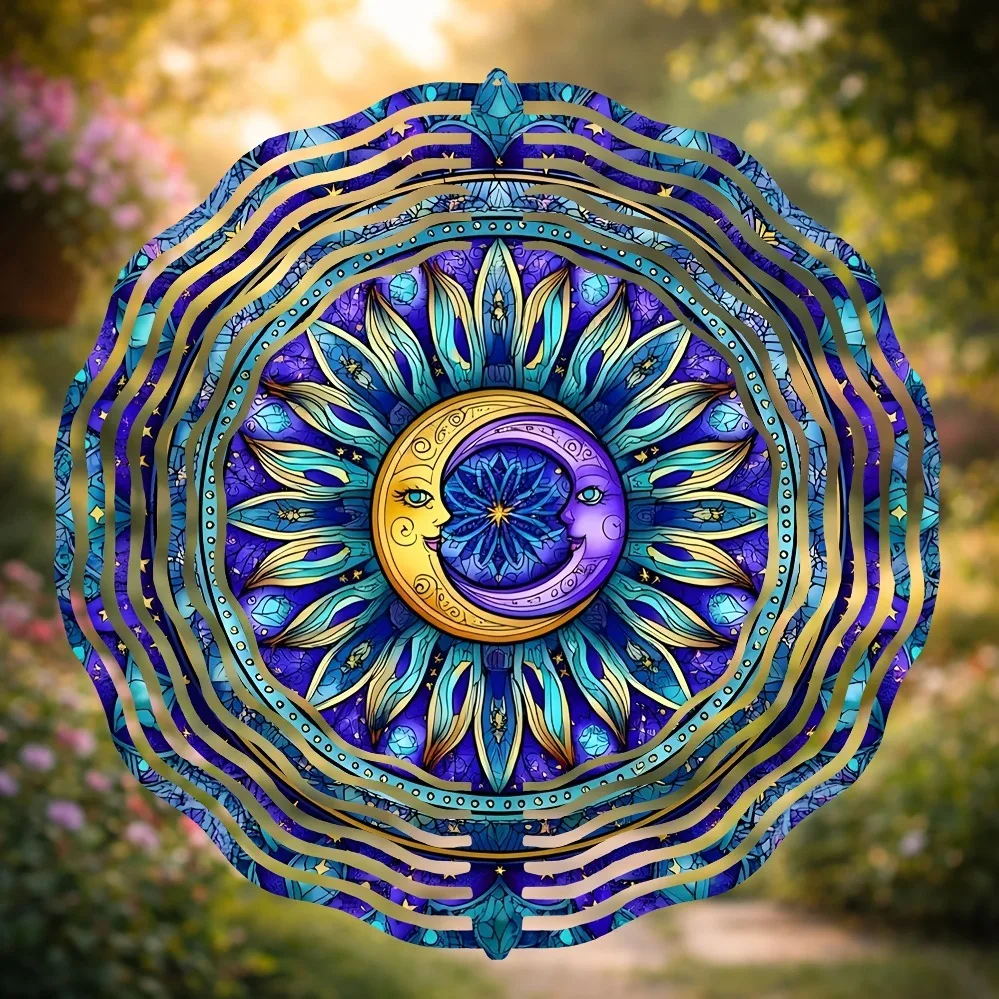 3D 1PC Wind Chimes, Psychedelic Mandala Geometric Flowers, Outdoor Decor Gift with 360° Swivel Hook