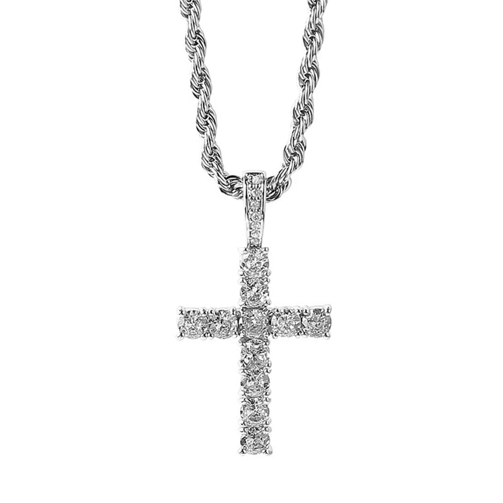 925 Sterling Silver Necklace Inlaid Crystal Zircon Fashion Cross Men's Pendant Necklace, Party Gift Jewelry