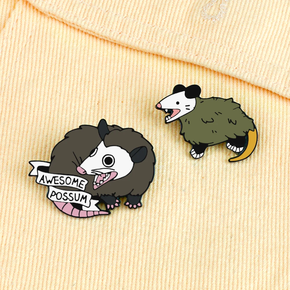 2 Styles Awesome Possum Enamel Pins Cute Animal Brooches Women Men Clothes Lapel Pin Badges Jewelry Accessories Gift for Friend