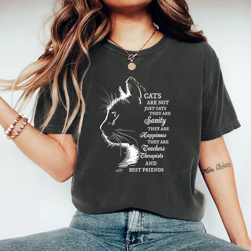 

Cat Lover Shirt Feline Therapy Tee Short Sleeve Women T-shirt Inspirational Cat Quote T-Shirt Cat Mom Gift Women Clothing