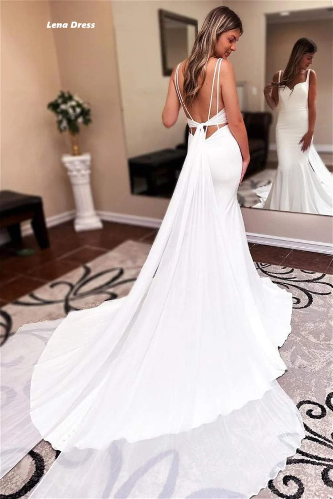 Lena Abiti da sera in raso Senza spalline Abito da festa elegante su misura Sirena bianca Donna Prom Matrimonio speciale da donna