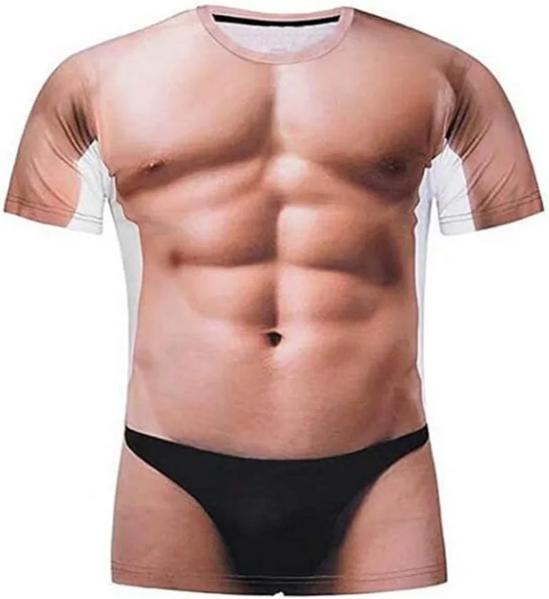 Herren Cartoon 3D Muskel-ABS Fake Nackt-Print Kurzarm Rundhals T-Shirt Lustiges Neuheit Streetwear Casual Party Cosplay T-Shirts – Detail 7
