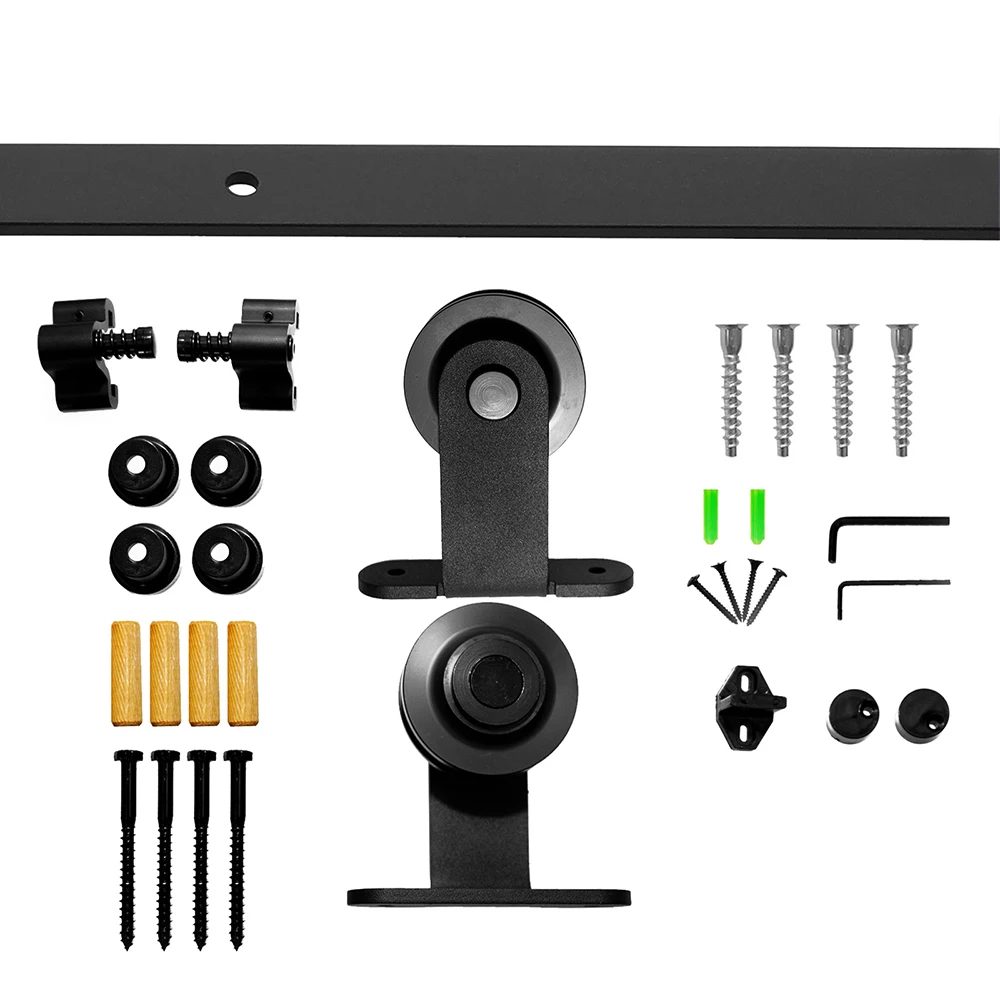 HACCER T-Shaped 4-16FT Barn Door Slide Hardware Kit Top Mounted Hanger Track System Black Steel Closet Door Roller Rail