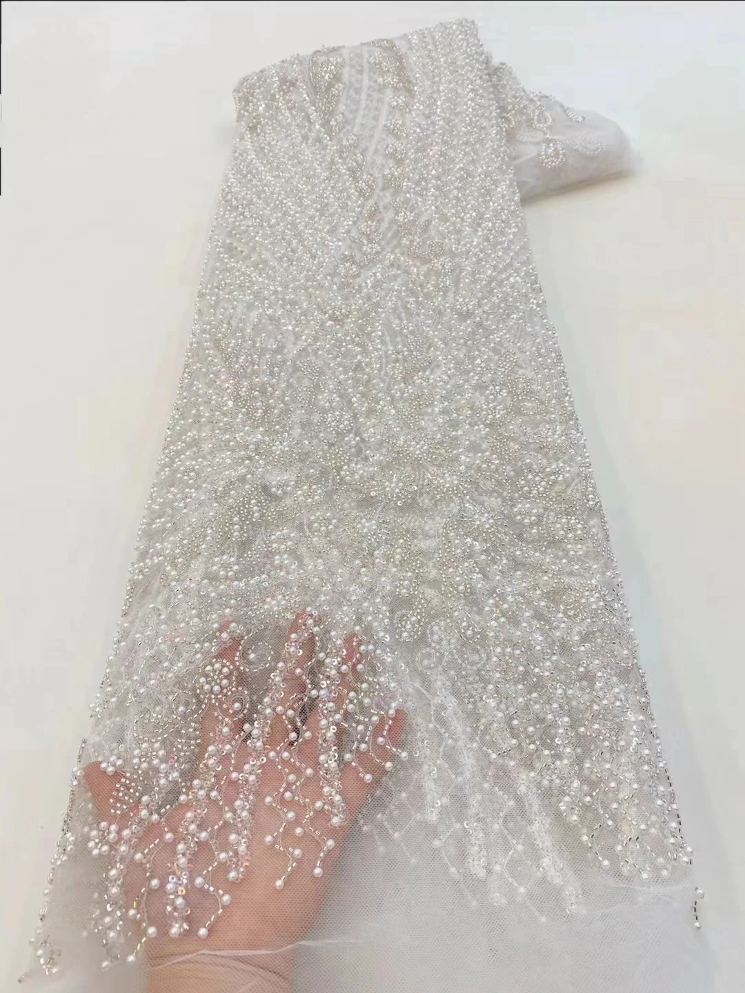 Lussuoso tessuto di pizzo con paillettes dello sposo africano di alta qualità 2024 perline pesanti ricamo pizzo di Tulle francese per abito da sposa ZX