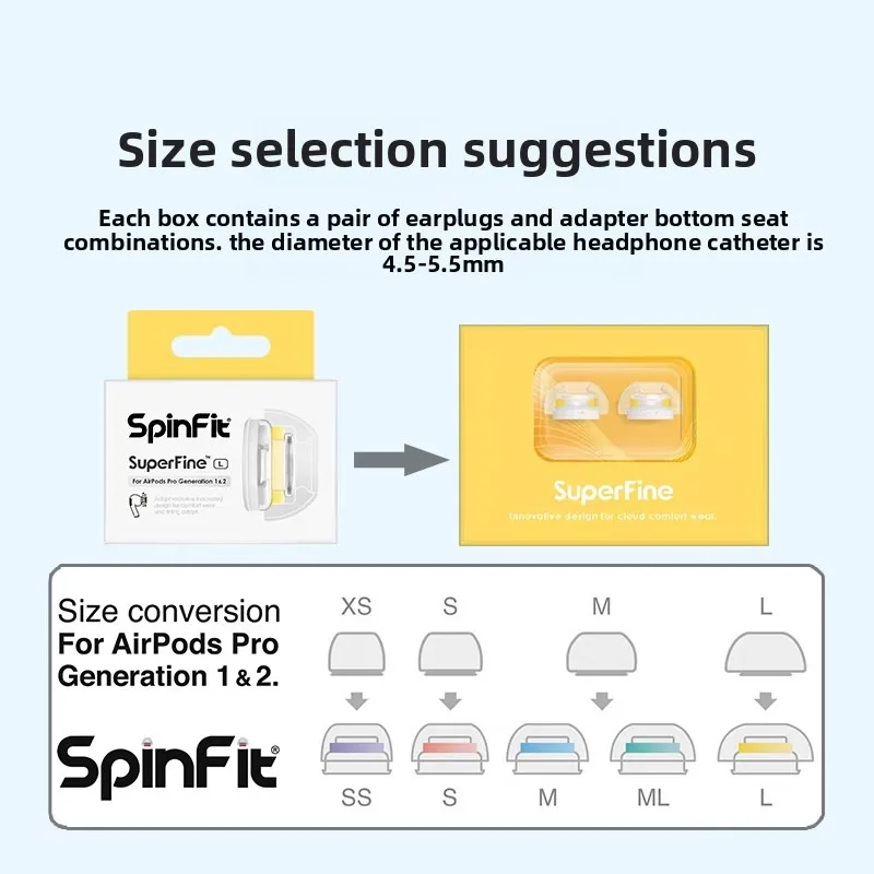 Obrázek 6: Spinfit superfine eartips komfort sluchátko tipy s adaptér design pro airpoding pro generace 1 & 2nz špunty do uší tipy