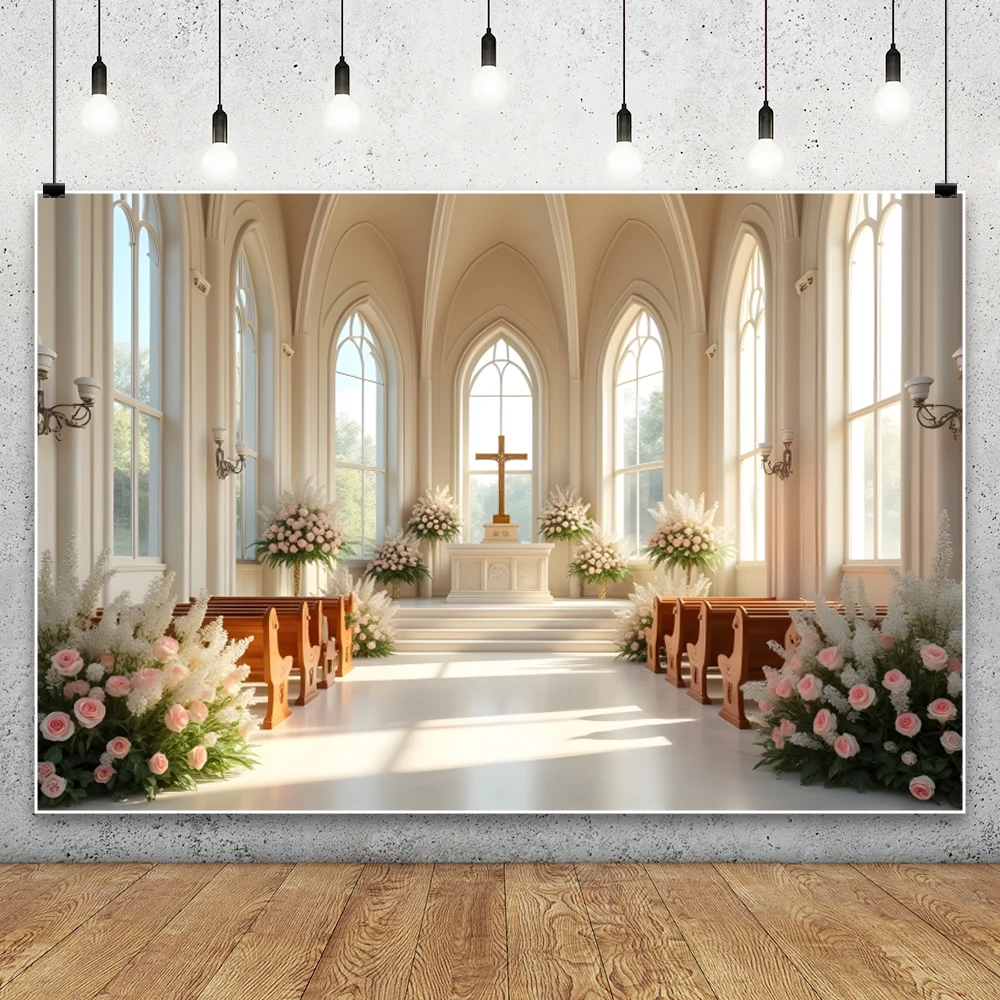 White Church Christian Birth of Jesus Backdrop Photography Holy Cross Easter Party Decor Background Photozone Photo Studio Props