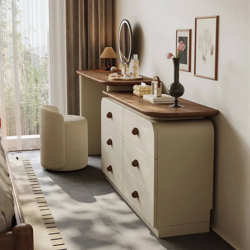 Massief houten dressoir, ladekast, geïntegreerde make-uptafel, moderne slaapkamer, eenvoudige erker, ontwerper