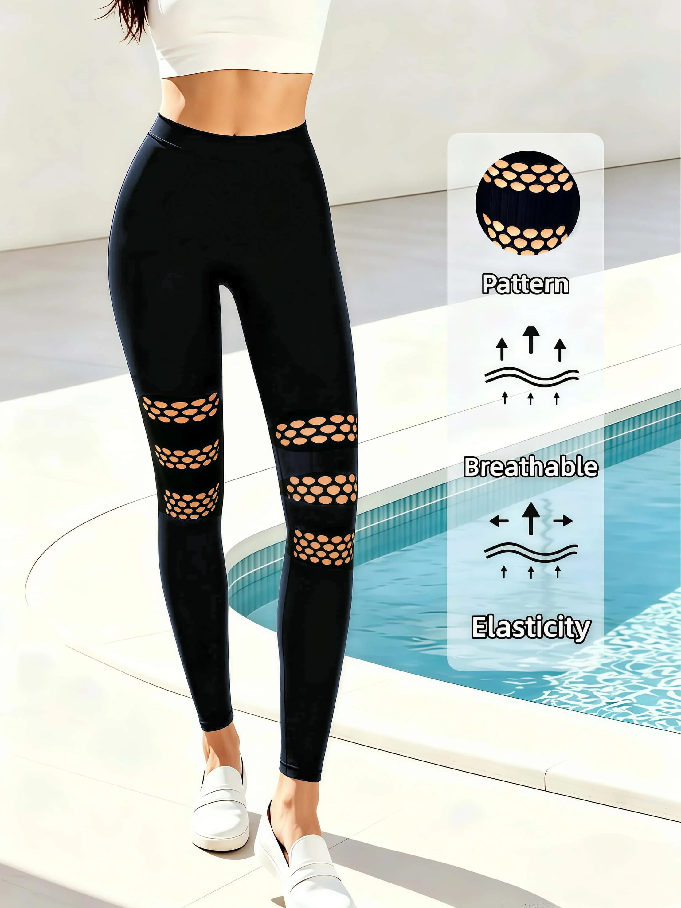 Women's High Waist Hollow Out Breathable Tights, Knitted Fashion Comfortable Casual Leggings, Daily Life Commuting Outfit