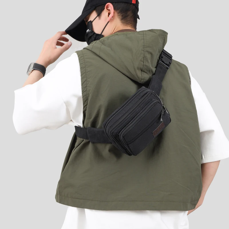 

Canvas Waist Bag, Outdoor Sports Multifunctional Men's Waist Bag, High Quality, Durable, Large Capacity, Portable Mobile Phone Bag