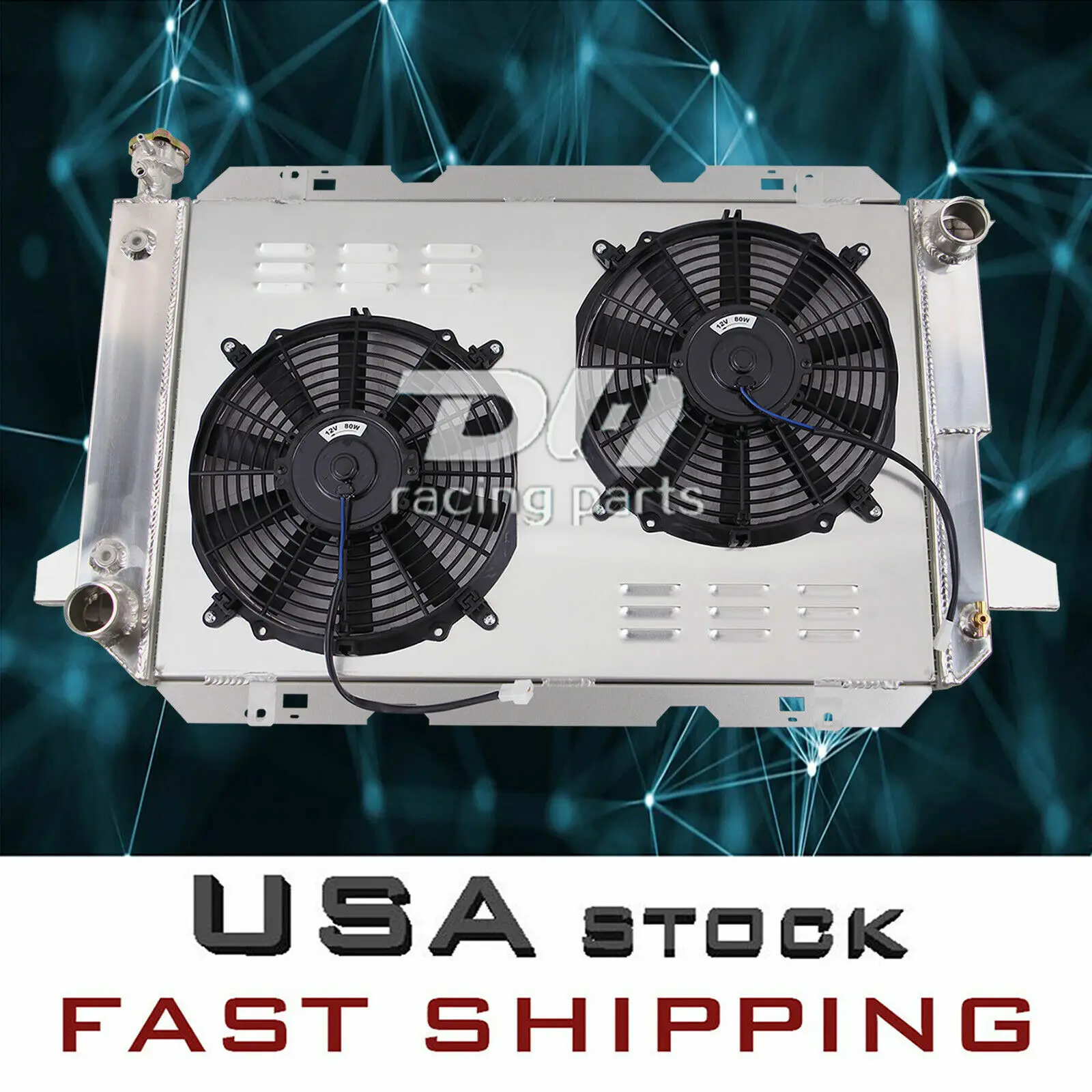 

Fit 1985-97 Ford F150 F250 F350 Bronco V8 4Rows Cooling Radiator+Shroud+12"*2Fan