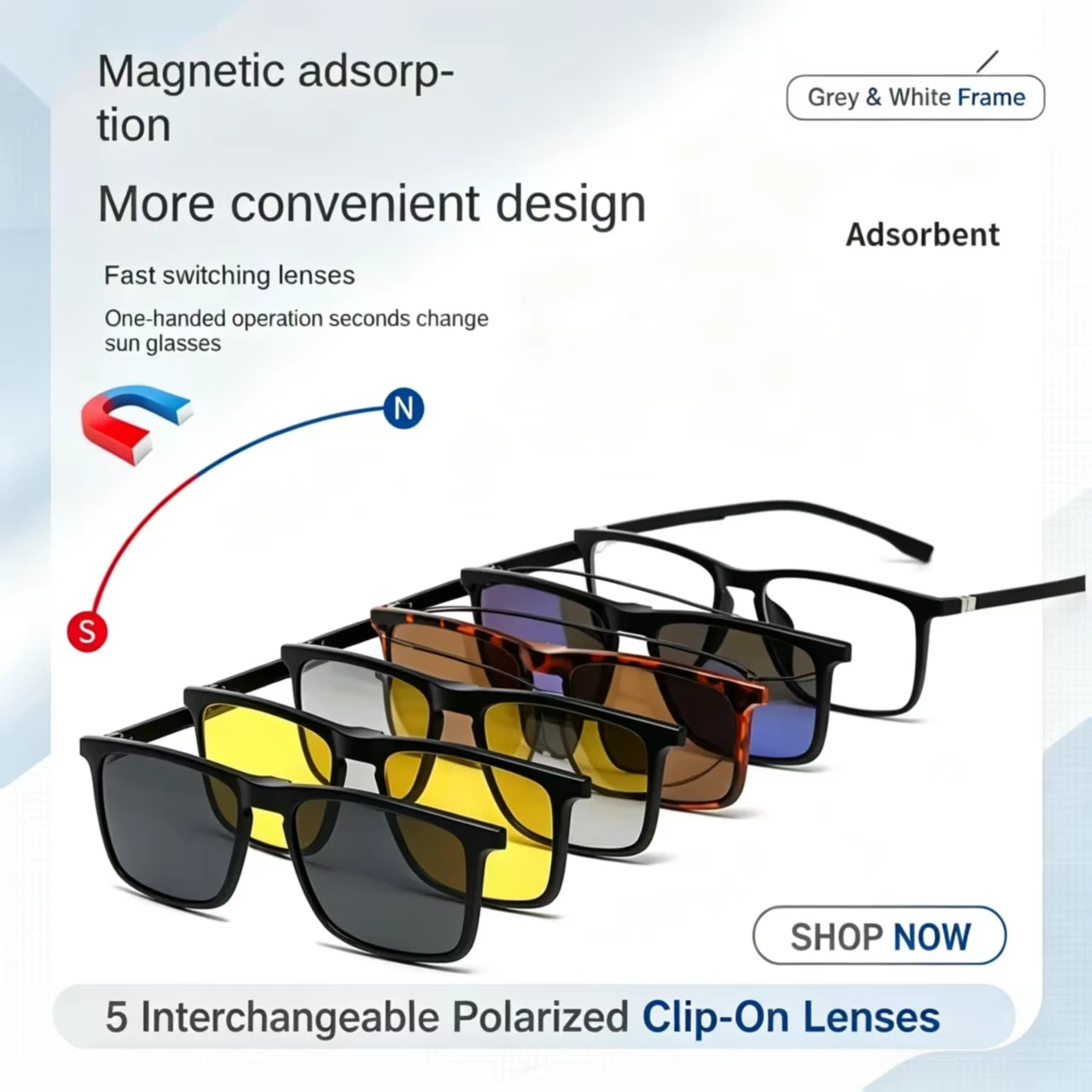 Magnetic Snap‑on Polarized Sunglasses, 6‑Piece 5 Interchangeable Clips Lenses for Motorcycle Riding