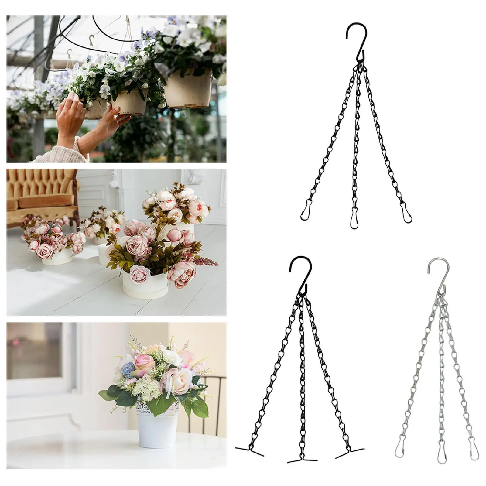 3 Leads Flower Pot Chain Secure Flexibility Hanging Flower Basket Birdcages Hanger for Balcony Garden Home Yard Flower Pots