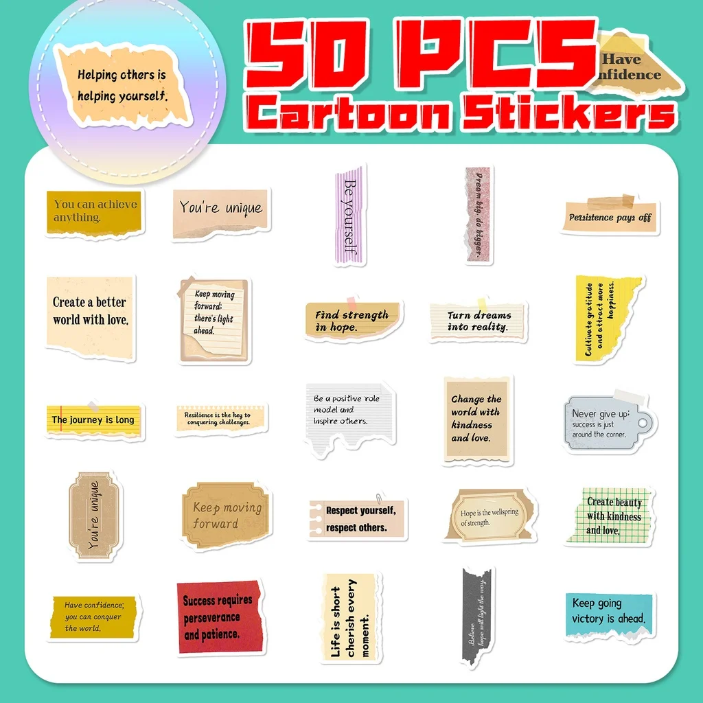 50개 INS 스타일 불규칙한 모양의 영감을 주는 문구 그래피티 스티커 헬멧 자전거 데칼 블링블링스티커스 스토어