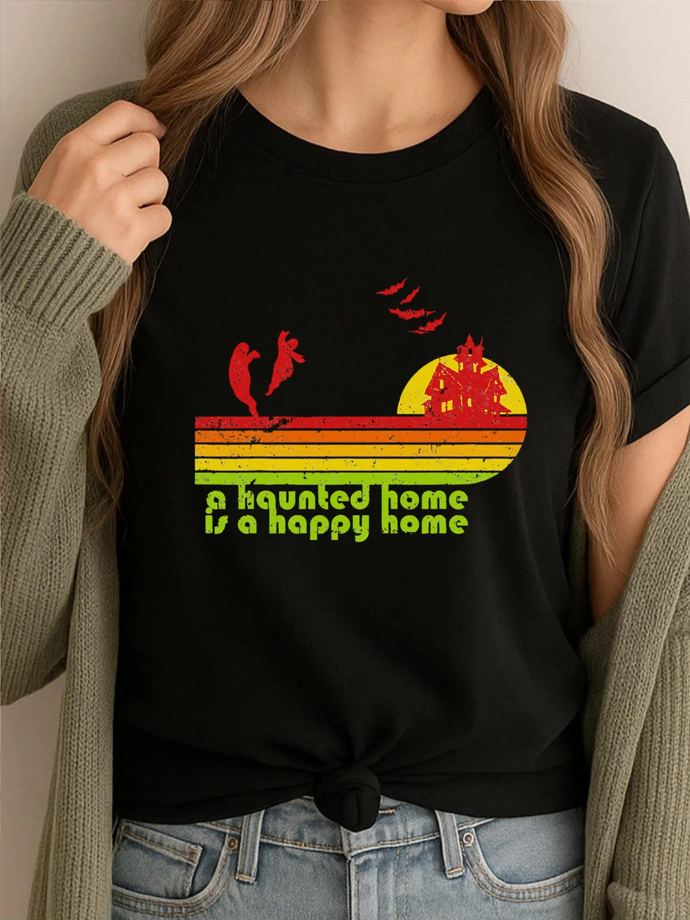 

Retro Haunted Home Is A Happy Home Graphic Tees Men Clothes Vintage Tees Mens Fashionable And Trendy Printed Clothes