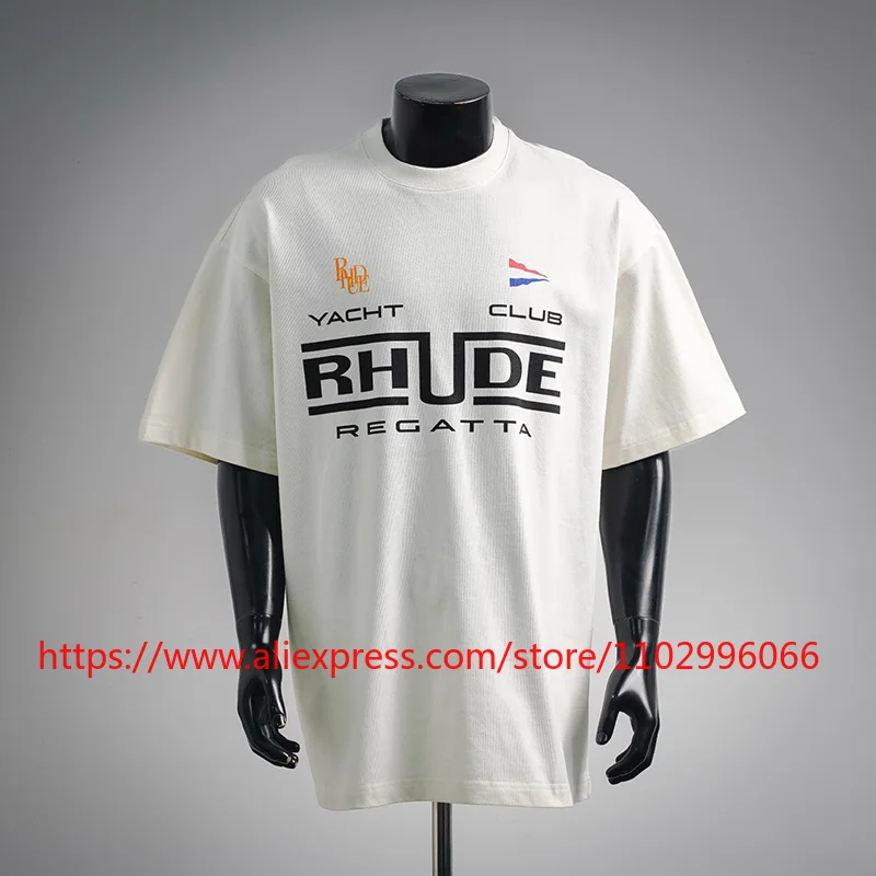 Camiseta RHUDE para Hombre, Nueva Colección 2026, Estilo Oversize con Estampado de Letras Regatta, Cuello Redondo, Informal