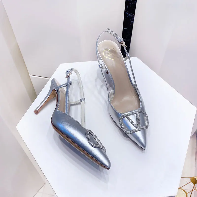 2026 New Diamond High Heel Sandals with Elegant Banquet Shoes, Pointed High Heels, Straight Strap Sandals