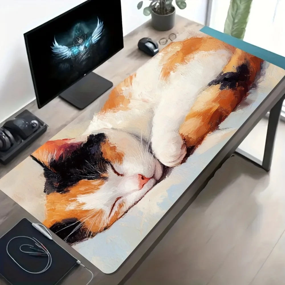 

Прочный коврик для стола с изображением кошки, нескользящий большой игровой коврик для мыши для офиса, эстетичный коврик для клавиатуры с портретом питомца