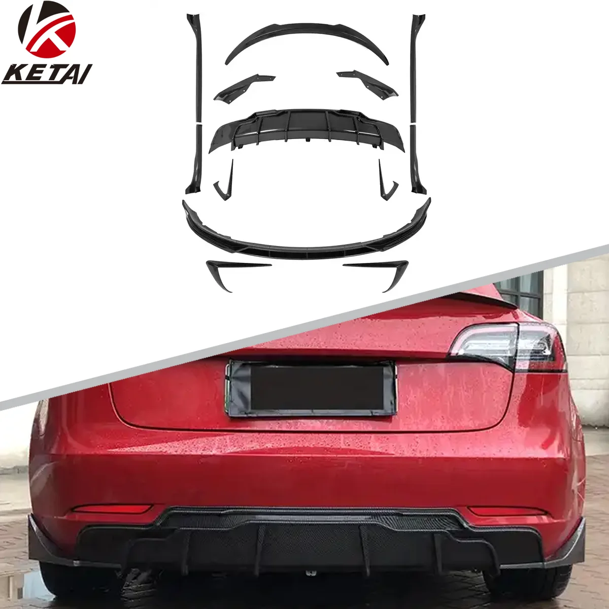

FAST Style Car Bumper Carbon Front Lip Rear Diffuser Side Skirt Vents Spoiler Aero Kit for Tesla Model 3 2018+