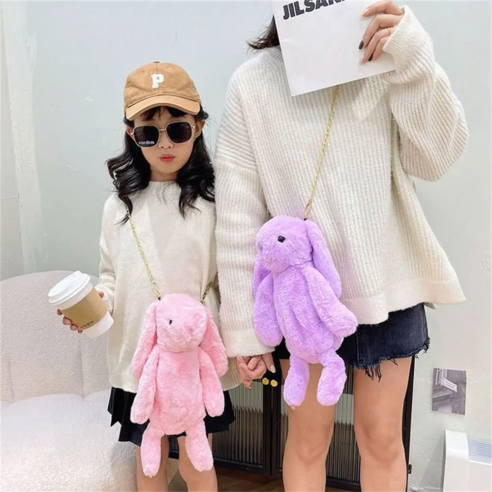 Long Ear Plush Shoulder Bag Coin Purse Handbag Chain Strap Rabbit Plush Bags Cartoon Animals Crossbody Bag For Girls