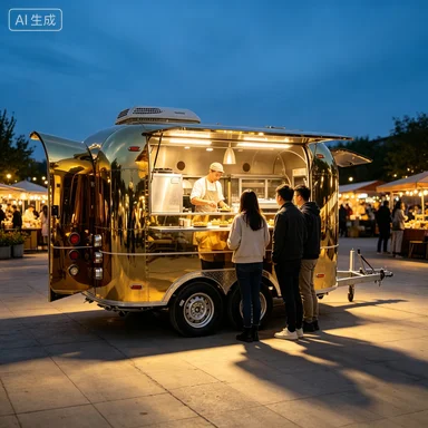 Hot Selling Gold Mirror Stainless Steel Mobile Food Trailer Dual‑Axle Towable Commercial Night Market Mobile Catering Concession