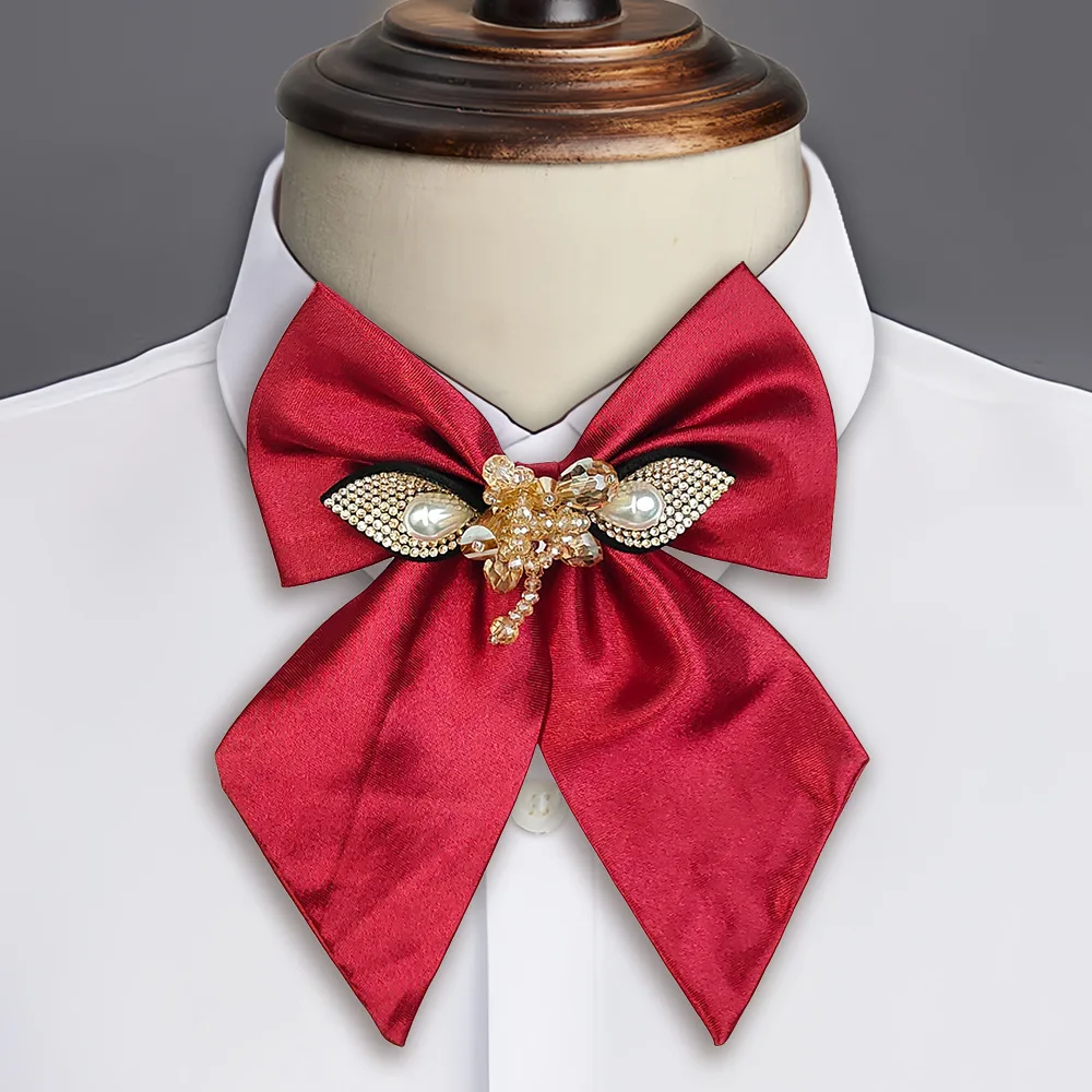 

Jk Bow Tie Inlaid Pearl Crystal Dress Bowtie for Wedding Stage Business Pure Burgundy Butterfly Knot Performance Accessories