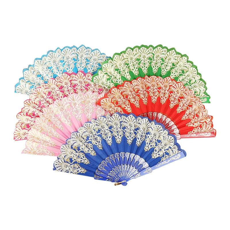 

Art Craft Gift Chinese Style Folding Fan Hand Gold Powder Plastic Fan Dance Wedding Party Folding Fan Handheld Decorative Fans