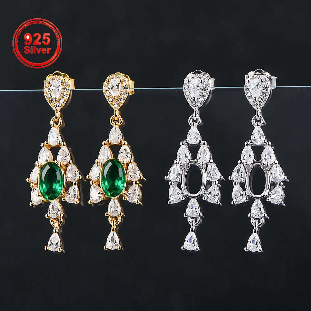 S925 Sterling Silver Earring Blank Settings Fit 4x6mm Oval Stone, DIY Handmade Jewelry Base, Inlay Accessories for Earring Craft
