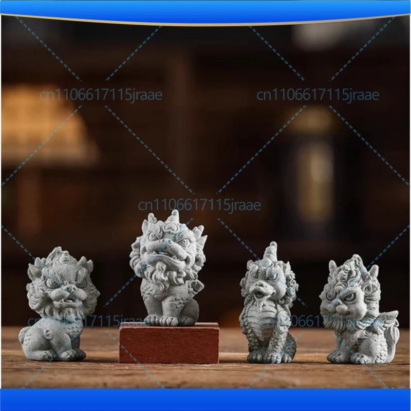 Creative Green Sandstone Divine Beast Image Ornament Home Micro Landscape Flower Bonsai Fish Tank Landscape Decoration Props