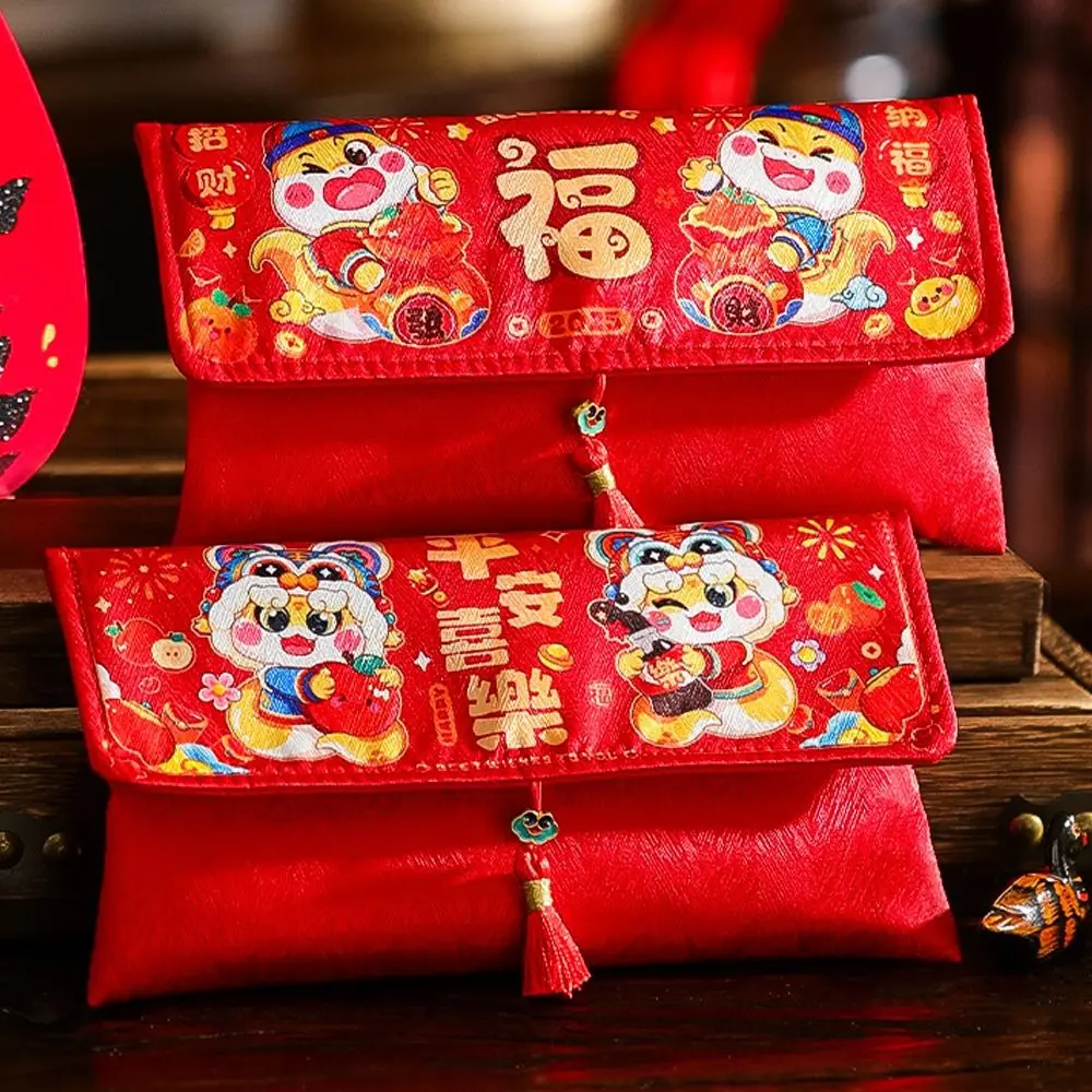 Cartoon Chinese 2025 Snake Year Red Envelopes Blessing Cloth New Year Lucky Envelopes with Tassel Hongbao Money Pocket Bonus