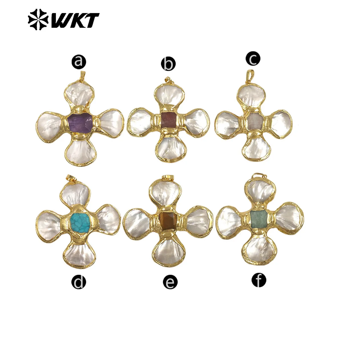 

WT-JP425 Amethyst And Turquoise Stone With White Shell Cross Shape Pendant Accessory For Necklace Crafts Making