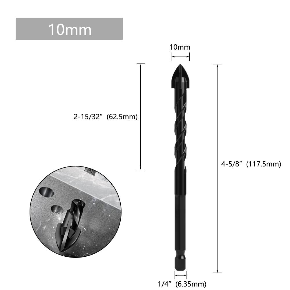 LAVIE 1PC Multifunktionaler Glasbohrer, sechseckiger Kreuzgewindebohrer für Keramikfliesen, Beton, Glas, Marmor, 3 mm bis 16 mm SJ0503BK – Detail 8