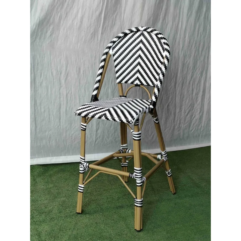 Bistro Counter Stool PE Rattan Aluminum Frame for Bar Restaurant Outdoor Classic Retro French Style Furniture High Leg Bar Chair