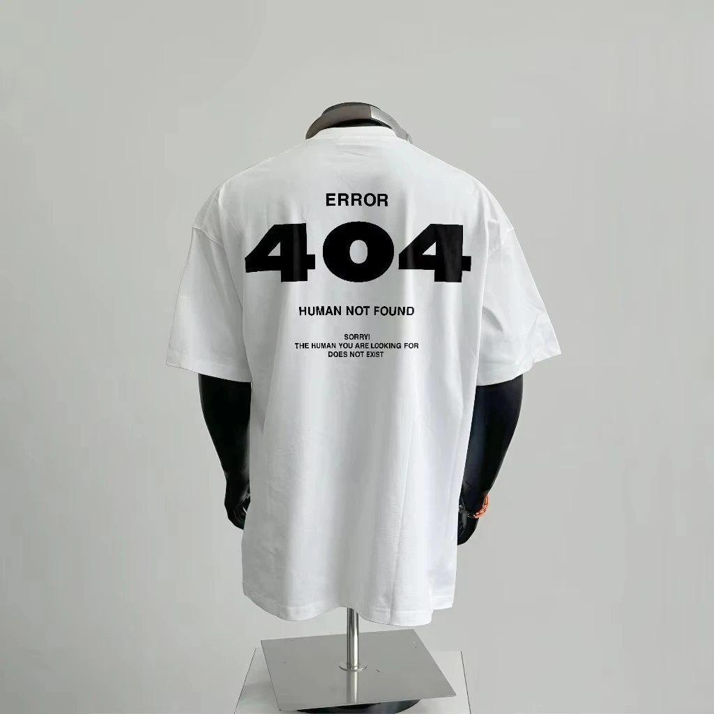 Ao Thun Error 404 لا تم العثور على قمصان أبجدية رقمية مطبوعة للربيع والخريف من القطن الخالص للرجال والنساء بأكمام قصيرة