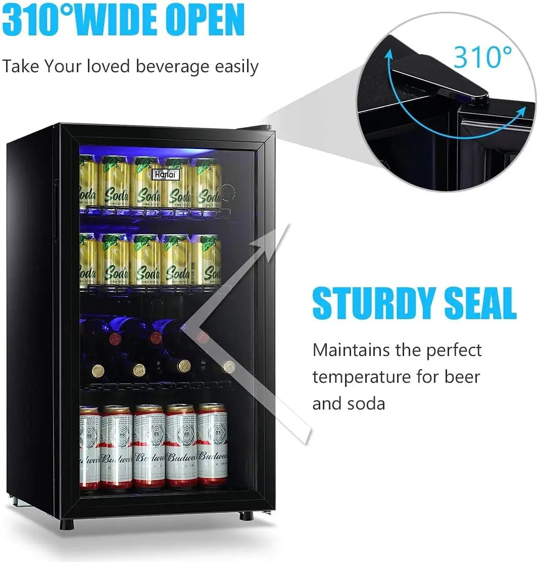 Beverage Refrigerator Cooler Mini Fridge Glass Door 100Can Beer Fridge Beverage Cooler Drinks Wines  Dorm 3.2 Cu. Ft