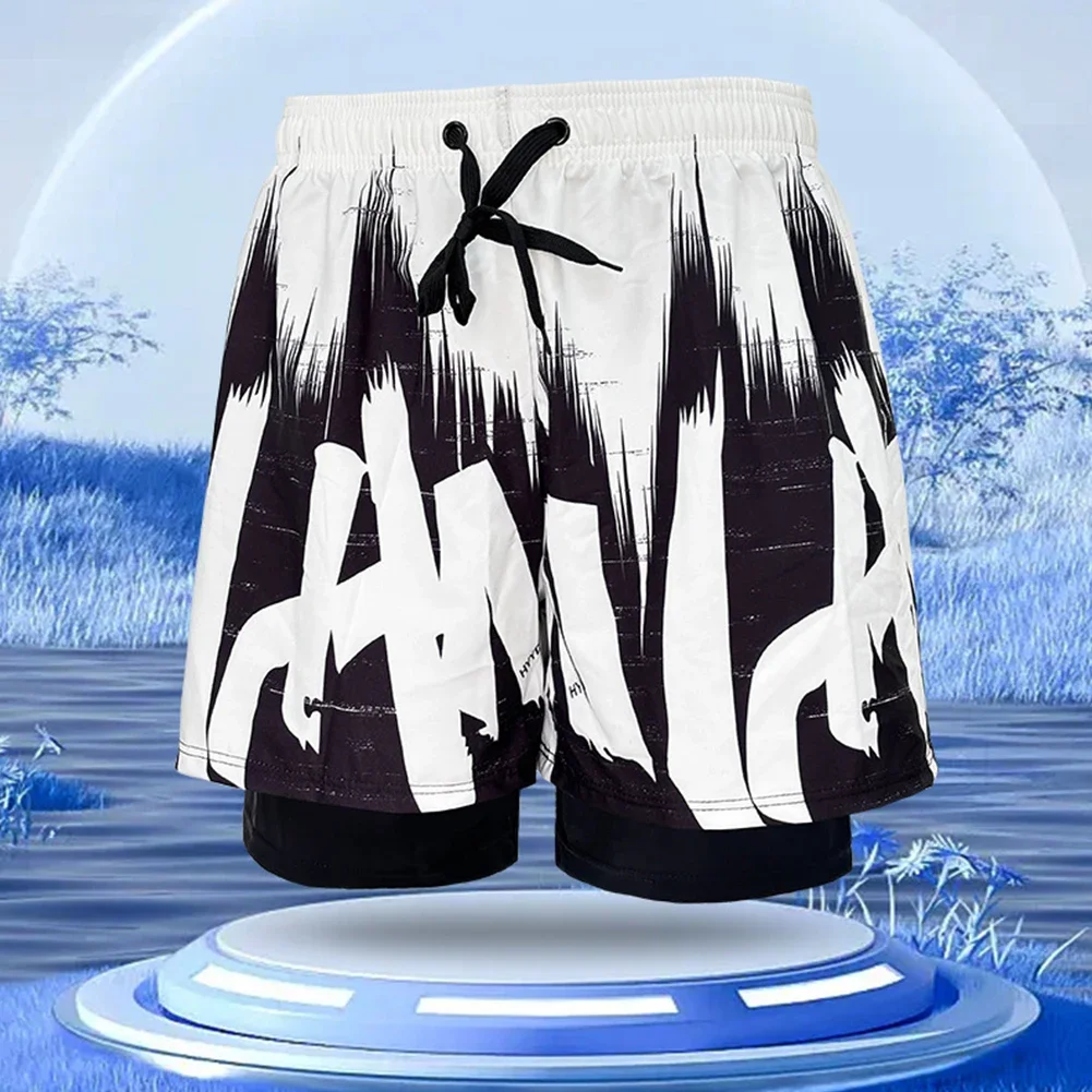 Men Double-Layer Loose Anti Awkward Quick Dry Swim Trunk Flat Angle Beach Shorts Men's Clothing