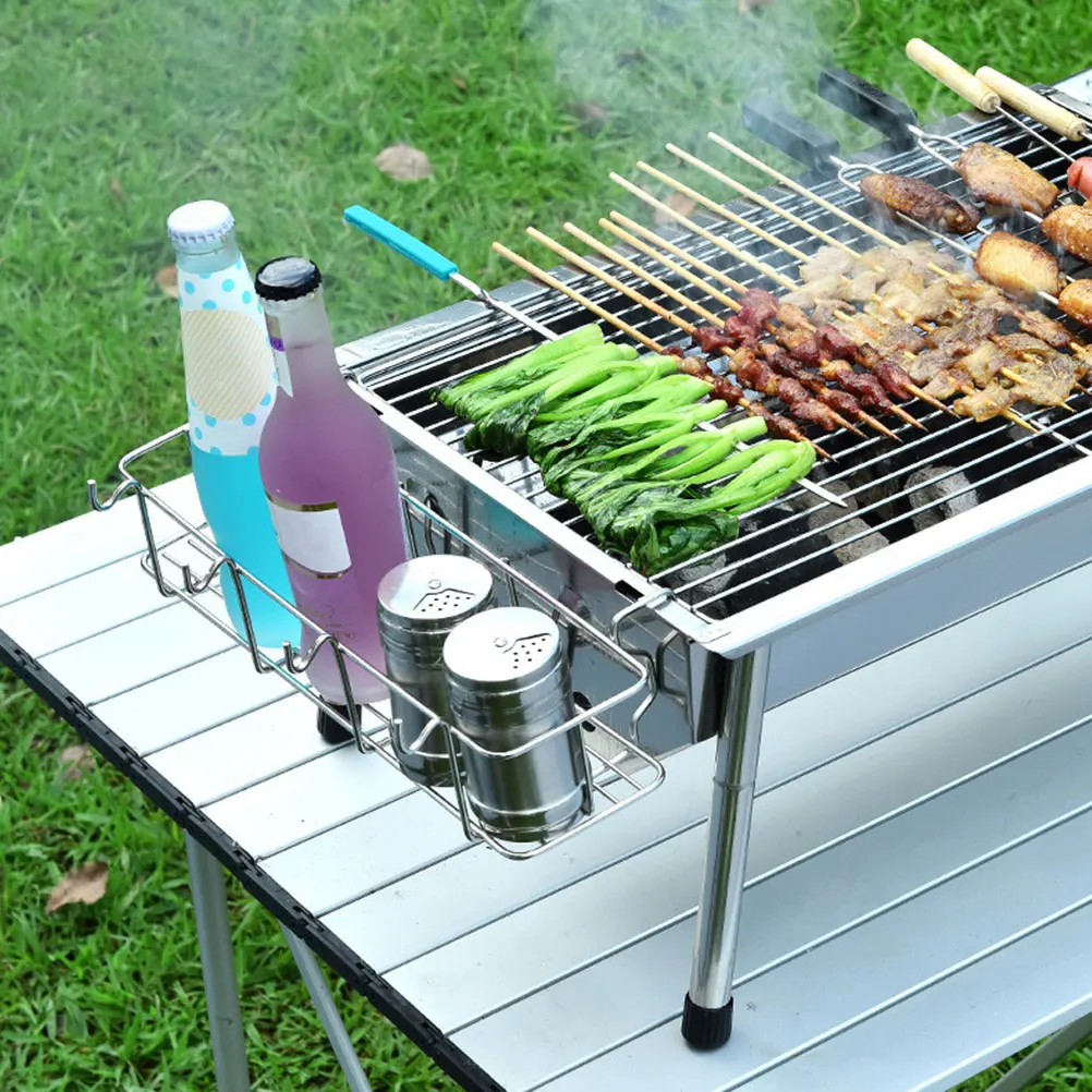 

2Pcs Stainless Steel Barbecue Grill Storage Rack Side Basket Hanging Organizer for Outdoor Picnic Camping Spice Sauce Container