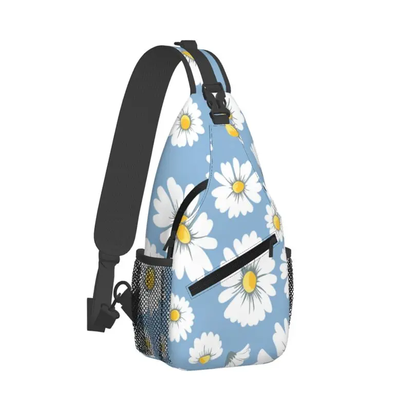 Margarida pequena flor padrão bolsa de peito, bolsa de ombro feminino, esporte e lazer masculino, oblíqua bolsa de Straddle, na moda