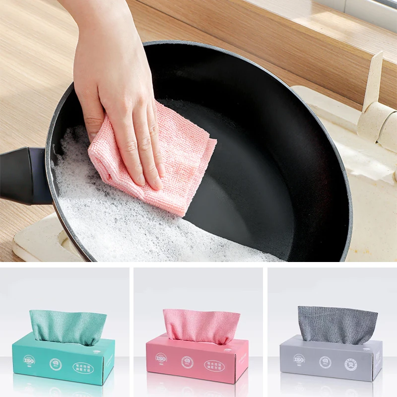 20Pcs Kitchen Dishwashing Towel Disposable Fiber Dishwashing Cloth Pad Household Absorbent Non Hair Shedding Reusable Cloth