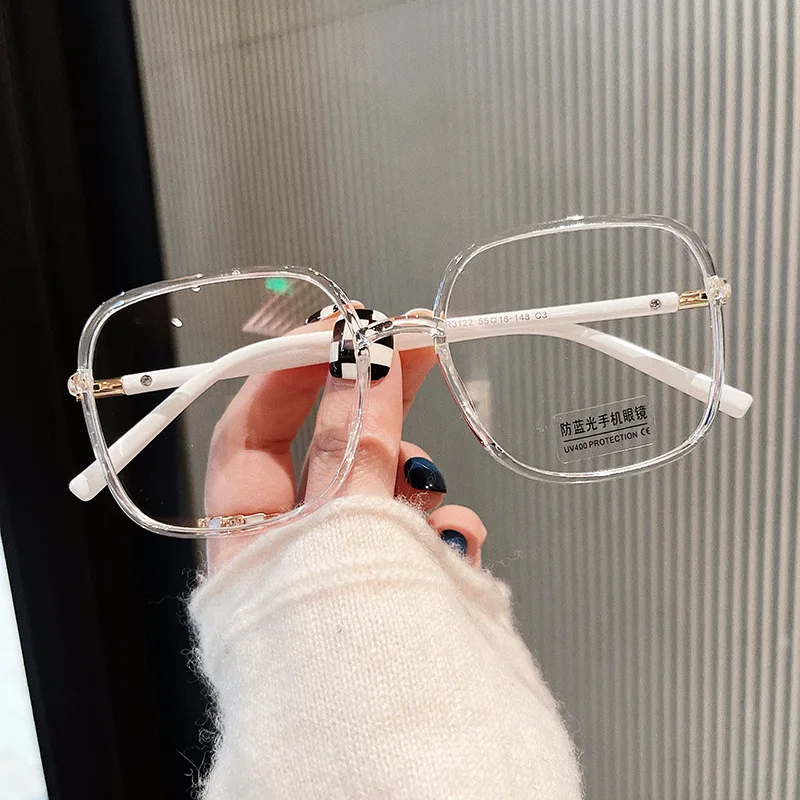 Korean Stylish Female Eyeglasses Big Size Square Shape Eyeglasses Frames for Men Blue Light Blocking Decorative Glasses