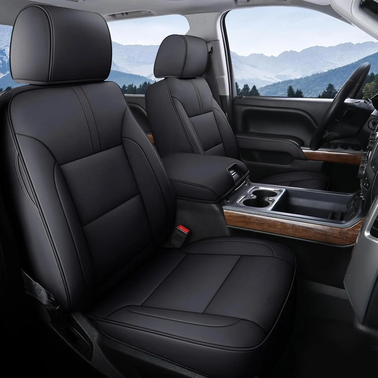 Chevy Silverado Seat Covers, Faux Leather Seat Covers Fit for Chevy Silverado GMC Sierra 2007-2025 1500, 2015-2025 2500HD 3500HD