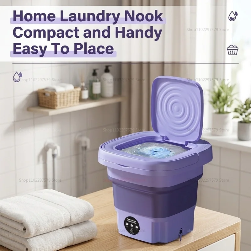 Portable Foldable Mini Washing Machine for Babies And Children Socks Underwear 8L Small Automatic Modes Laundry Clothes Bucket